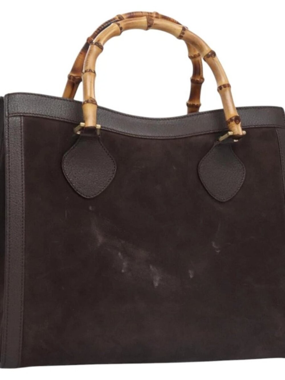 GUCCI Bamboo Hand Bag Suede Brown Gold 002 2853 0260 0 Auth BA348 - Picture 1 of 15